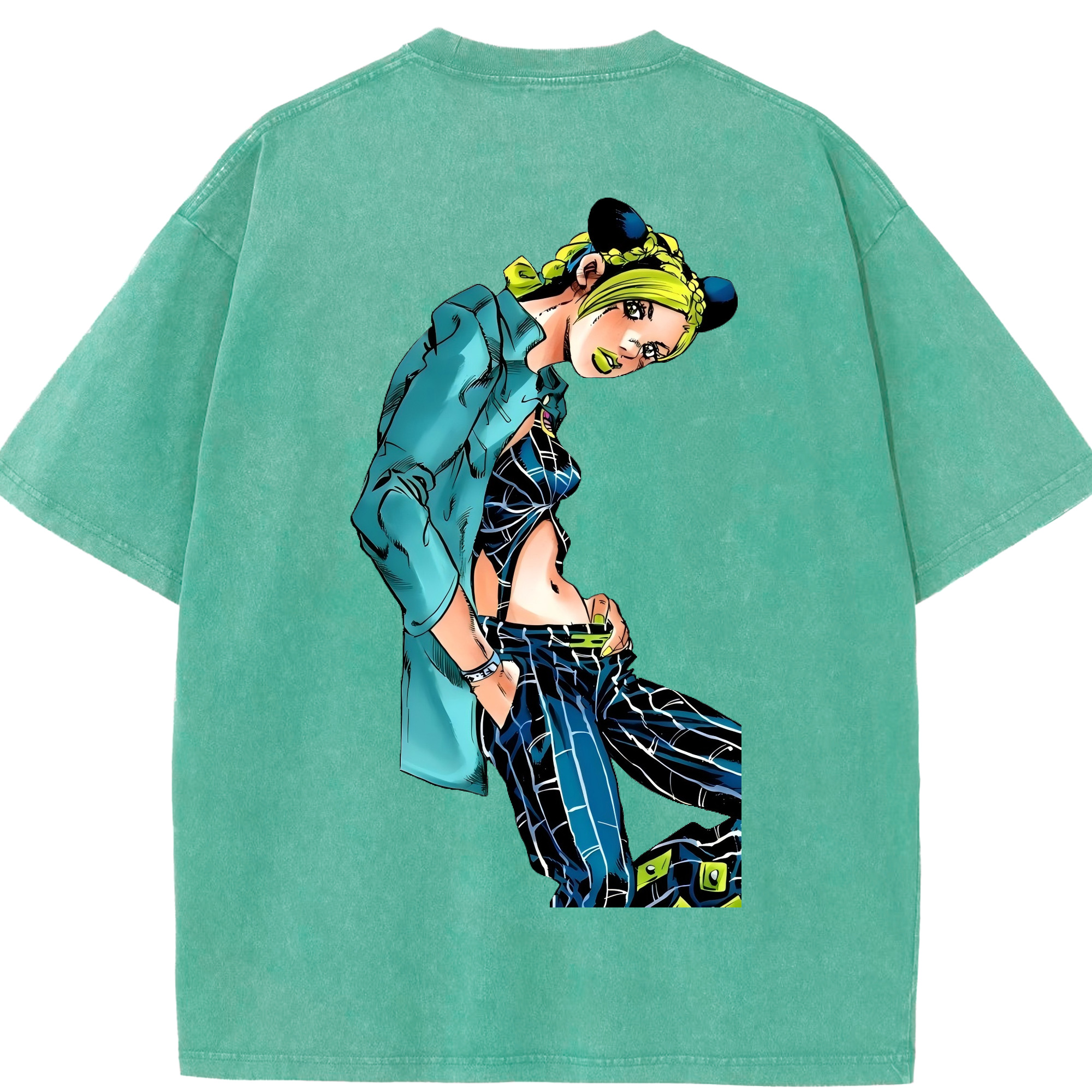 （画像用） "ジョジョの奇妙な冒険 くうじょう ジョリーン JoJo's Bizarre Adventure Jolyne Cujoh " 綿100% ヴィンテージ風 半袖Tシャツ（背面プリント）